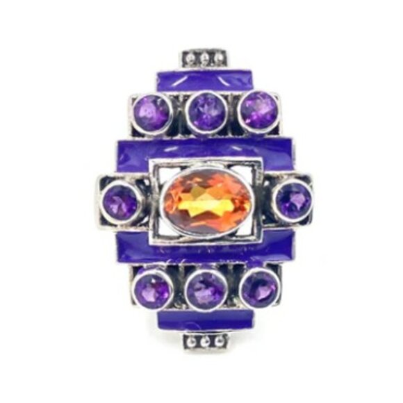 Nicky Butler One of a Kind SS Amethyst Multi Gemstone Enameled Art Deco Ring - Picture 13 of 13